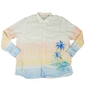 Tommy Bahama Tropical Island Palm Linen Pastel Breathable Long Sleeve Shirt 3XL